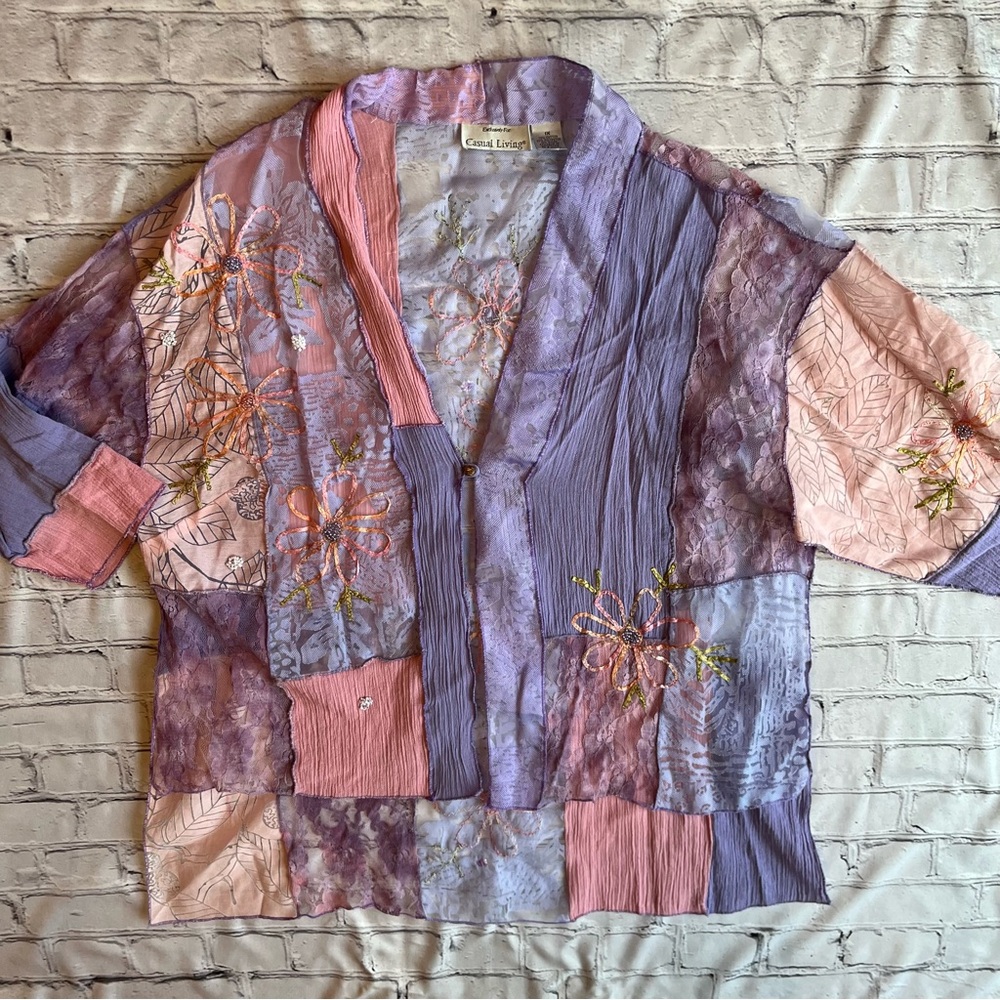 Patchwork Embroidered Tunic Top in Lavender & Pink